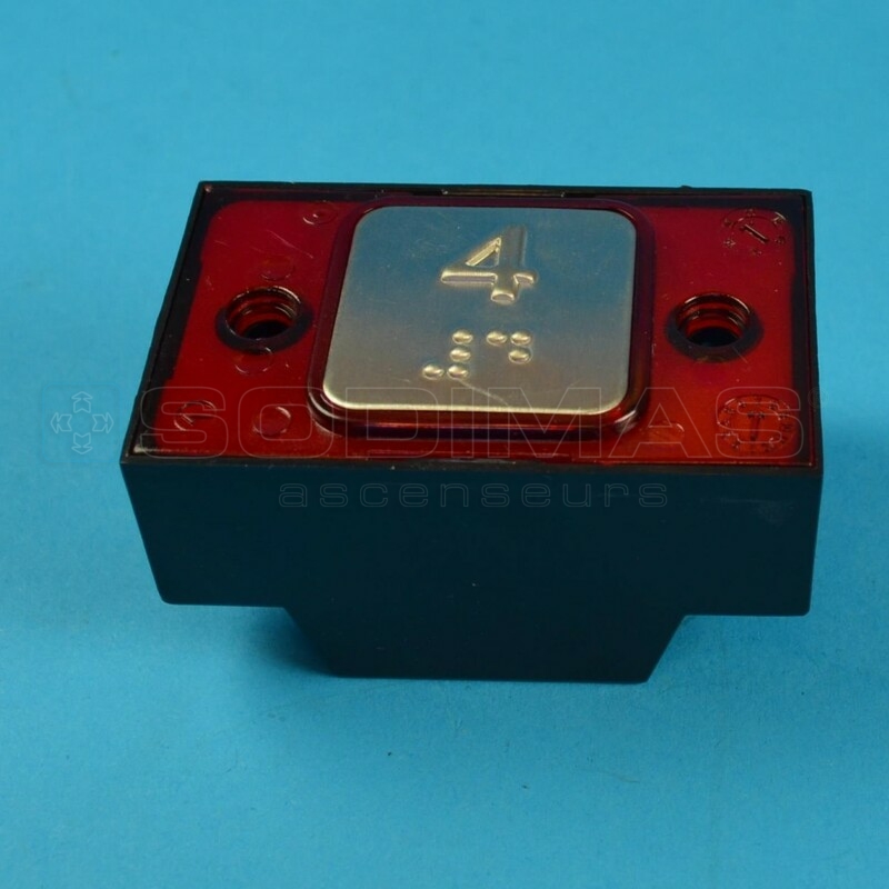 Bouton carré gravé 4 + braille LED rouge 1NO - 24 V