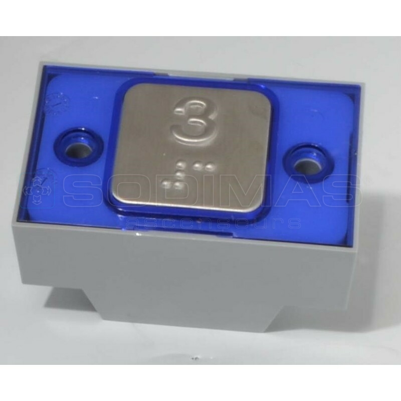 Bouton carré MAC gravé 3 + braille 24 V 1NO led bleue