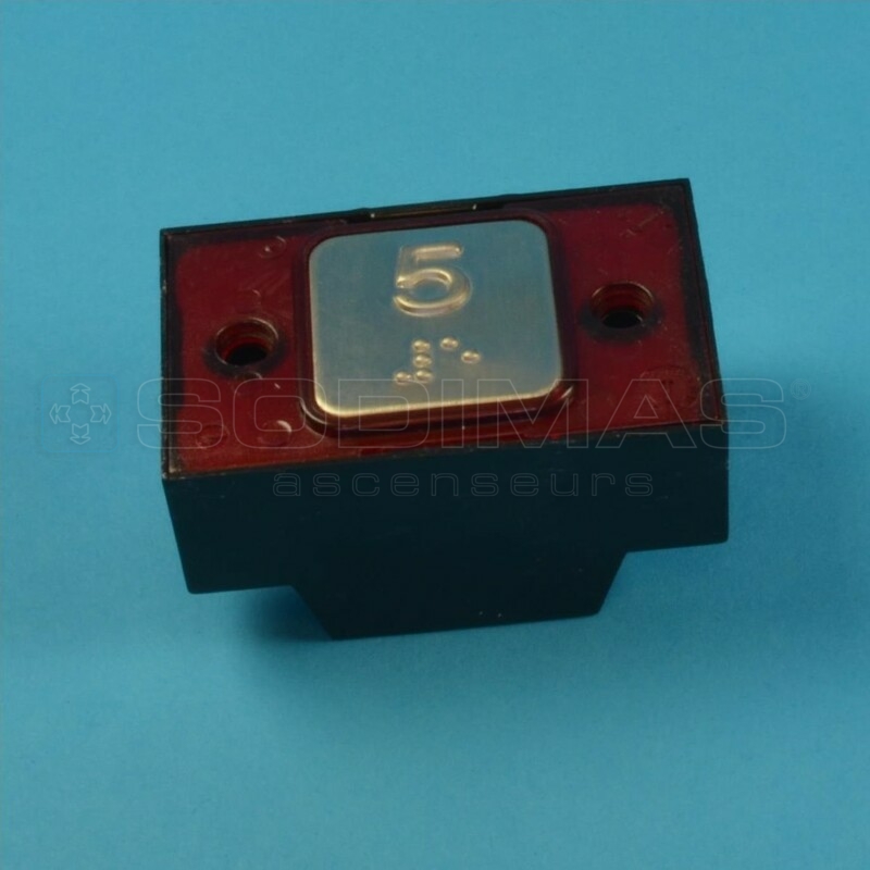 Bouton carré gravé 5 + braille LED rouge 1NO - 24 V