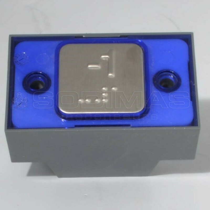 Bouton carré MAC gravé -1 + braille 24 V 1NO led bleue