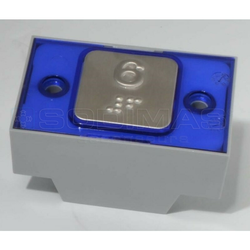 Bouton carré MAC gravé 6 + braille 24 V 1NO led bleue