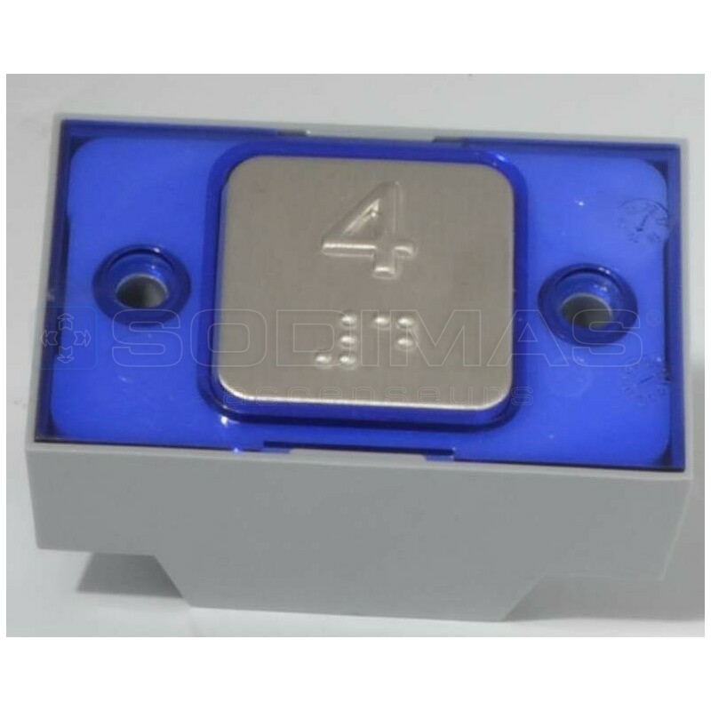 Bouton carré MAC gravé 4 + braille 24 V 1NO led bleue