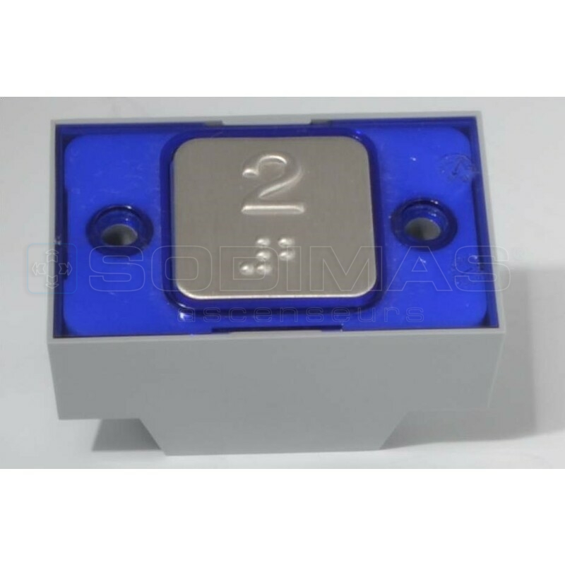 Bouton carré MAC gravé 2 + braille 24 V 1NO led bleue
