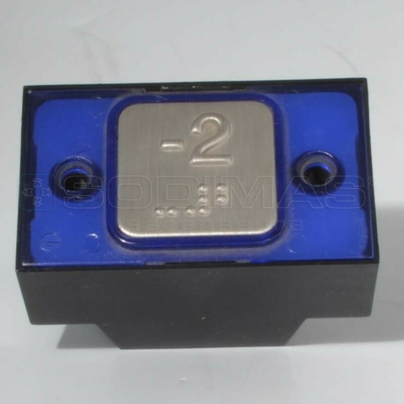 Bouton carré MAC gravé -2 + braille 24 V 1NO led bleue