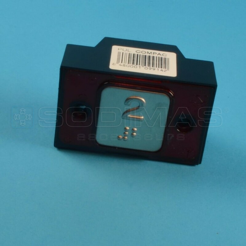 Bouton carré gravé 2 + braille LED rouge 1NO - 24 V