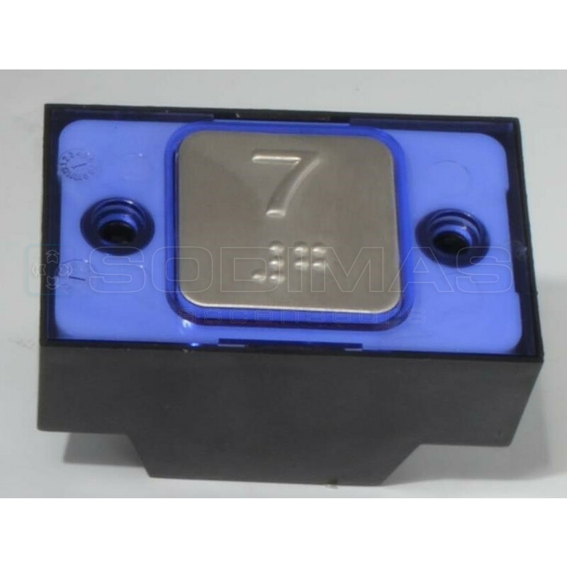 Bouton carré MAC gravé 7 + braille 24 V 1NO led bleue