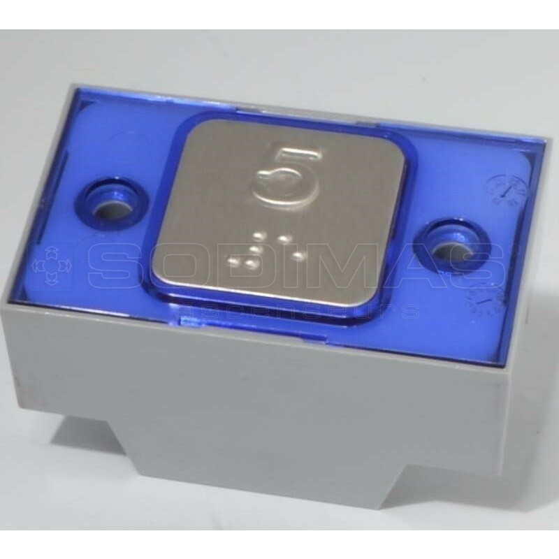 Bouton carré MAC gravé 5 + braille 24 V 1NO led bleue