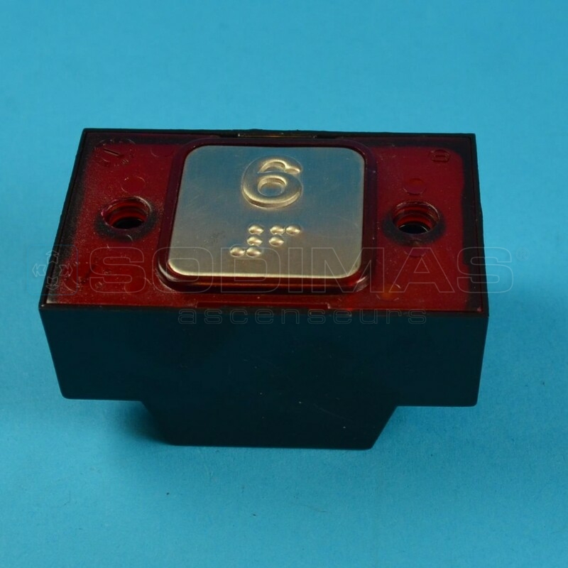 Bouton carré gravé 6 + braille LED rouge 1NO - 24 V