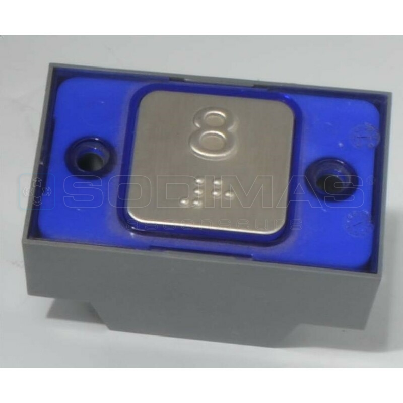 Bouton carré MAC gravé 8 + braille 24 V 1NO led bleue