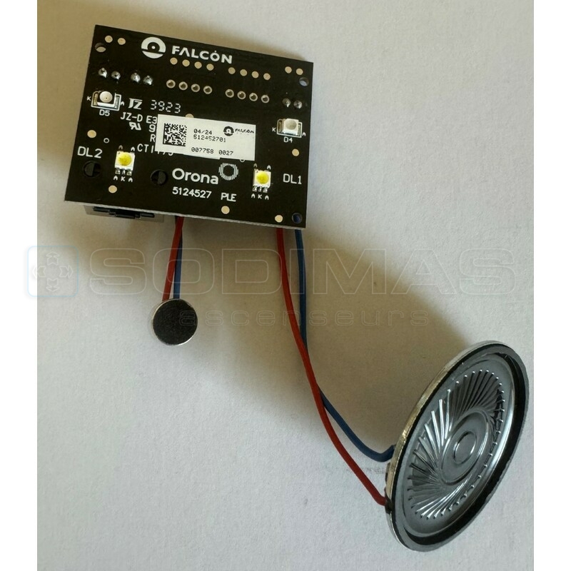 Carte microphone/haut parleur + eclairage secours 24 v 2 led - 512452701 ARCA 3 remplace 5124464