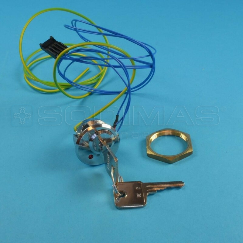 Contact à clé impulsion UE2 + LED bleue - 24 V - finition inox poli (côte identique contact à clé SH2)