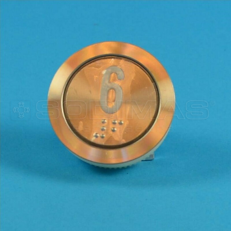 Bouton gravé 6 + braille - LED rouge gamme Genesis