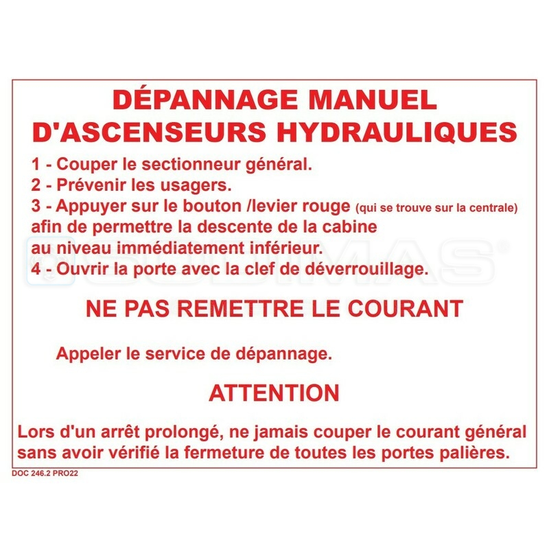 Autocollant dépannage manuel hydraulique