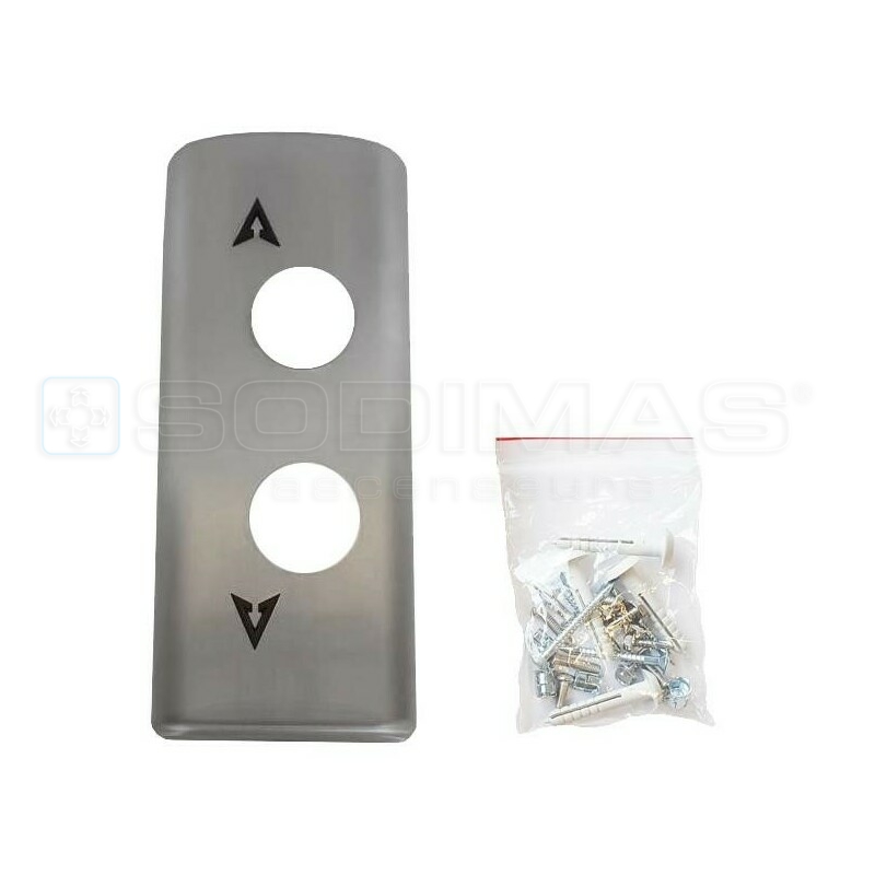 Boite palière applique vierge, 83 x 203mm, inox brossé, Synia monté et descente, 2 boutons