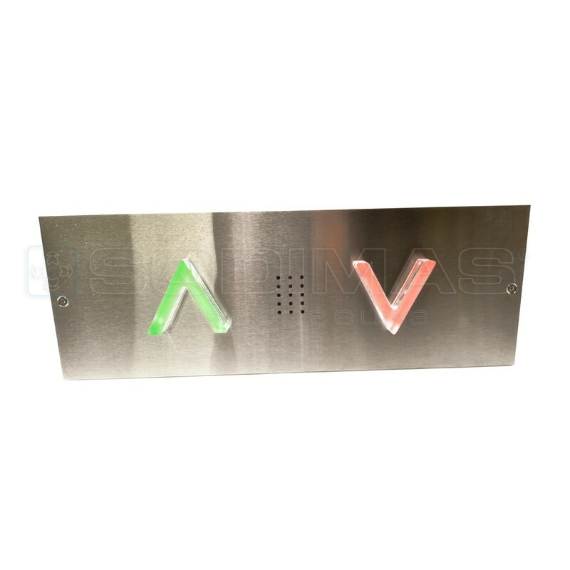 Plastron encastré inox flèches 3D + gong - horizontal - 400x140-BFG221