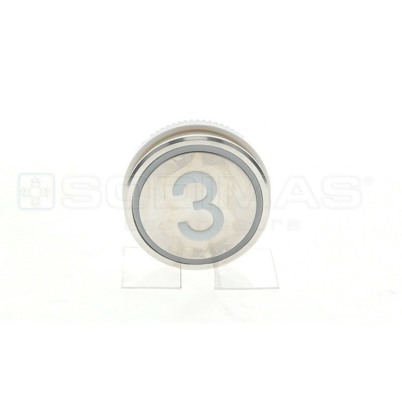 Bouton Cyntra XL gravure 3 + braille - Ø 60 mm LED bleue 24 VCC simplex - 1 contact NO raccordement à vis