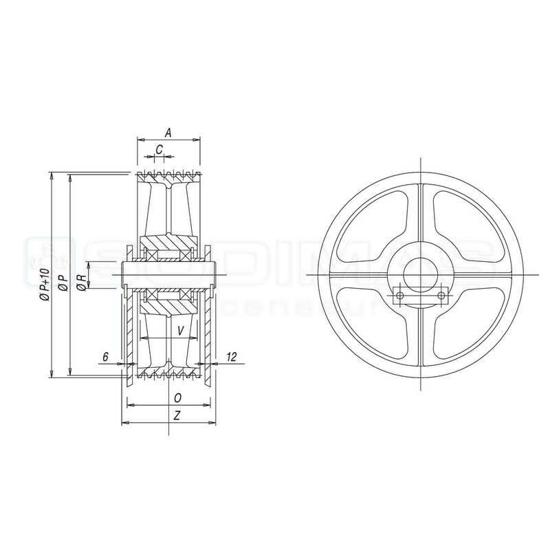 Poulie nue T241 500x6x12/13 SKF type 6212