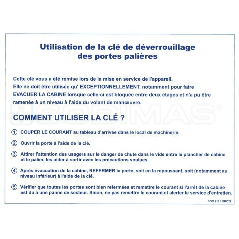 Etiquette clé de déverrouillage porte palière