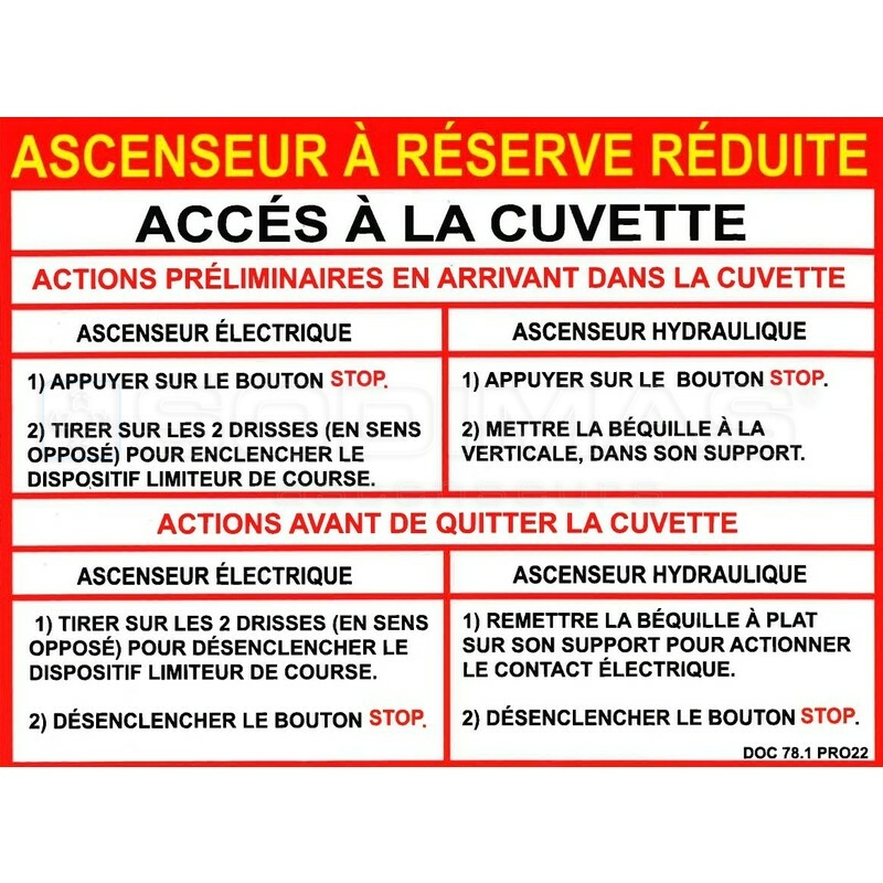 Étiquette accès cuvette réduite