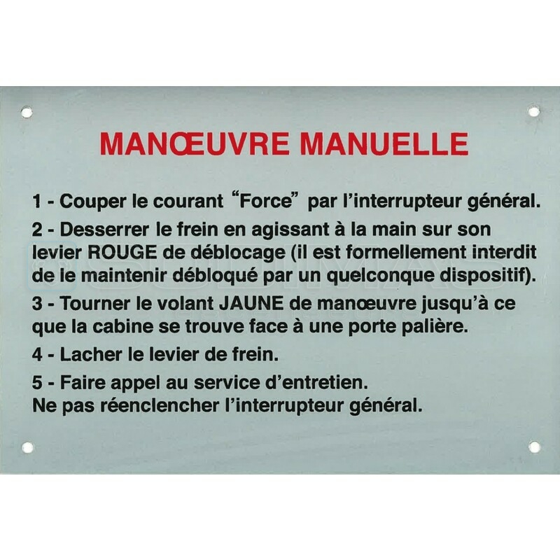 Plaque dépannage manœuvre manuelle électrique