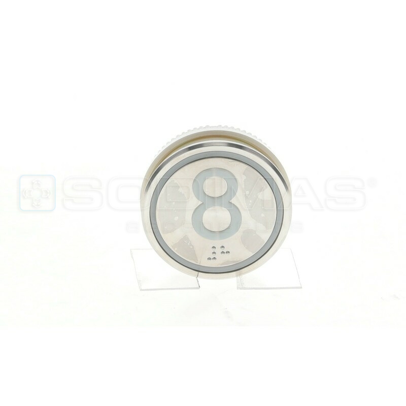 Bouton Cyntra XL gravure 8 + braille - Ø 60 mm LED bleue 24 VCC simplex - 1 contact NO raccordement à vis