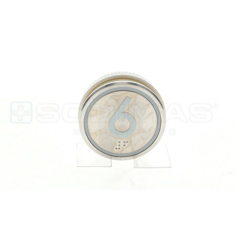 Bouton Cyntra XL gravure 6 + braille - Ø 60 mm LED bleue 24 VCC simplex - 1 contact NO raccordement à vis