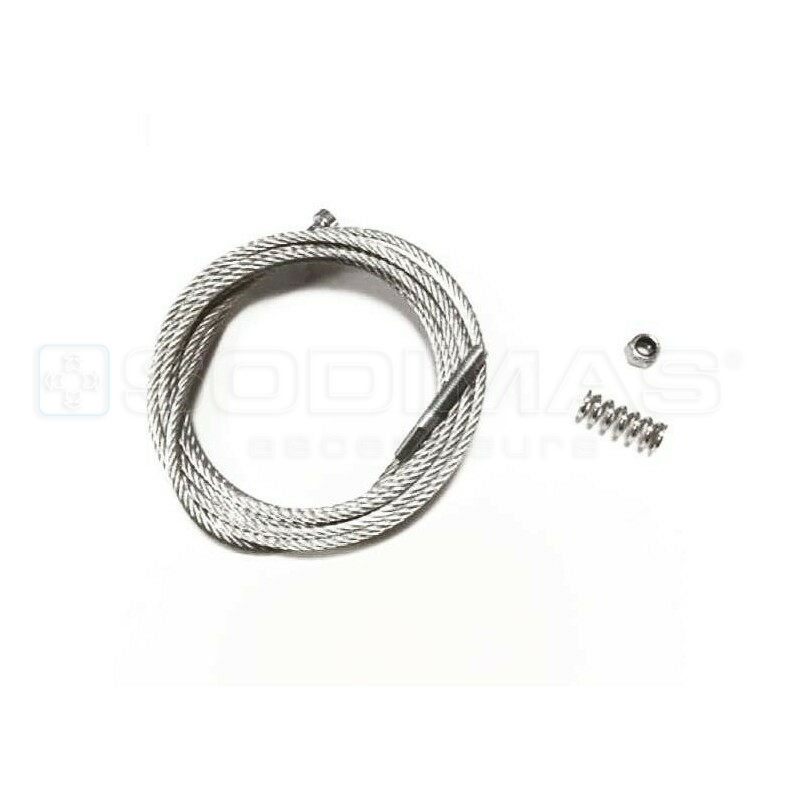 Câble acier-ressort-écrou porte cabine ouverture centrale 2 Vtx - PL 1200 - lg 3580 - SD20
