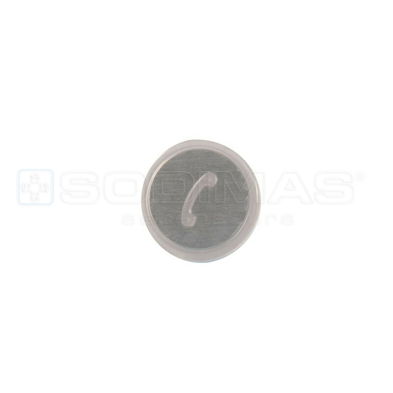 Bouton micro-course pastille inox repère relief polycarbonate - éclairage pourtour LED bleue gravure téléphone