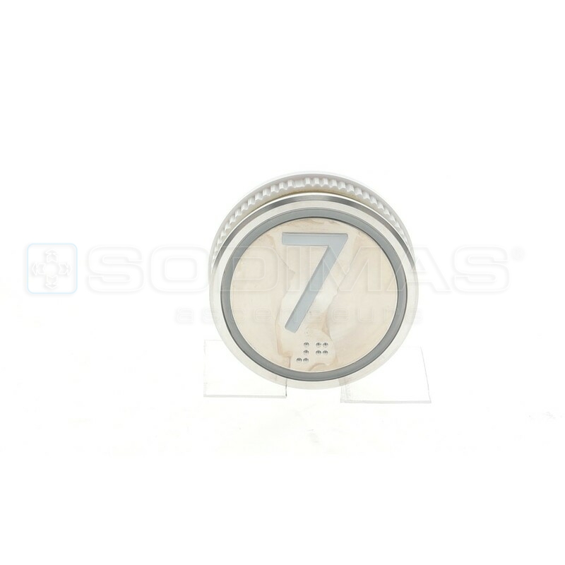 Bouton Cyntra XL gravure 7 + braille - Ø 60 mm LED bleue 24 VCC simplex - 1 contact NO raccordement à vis