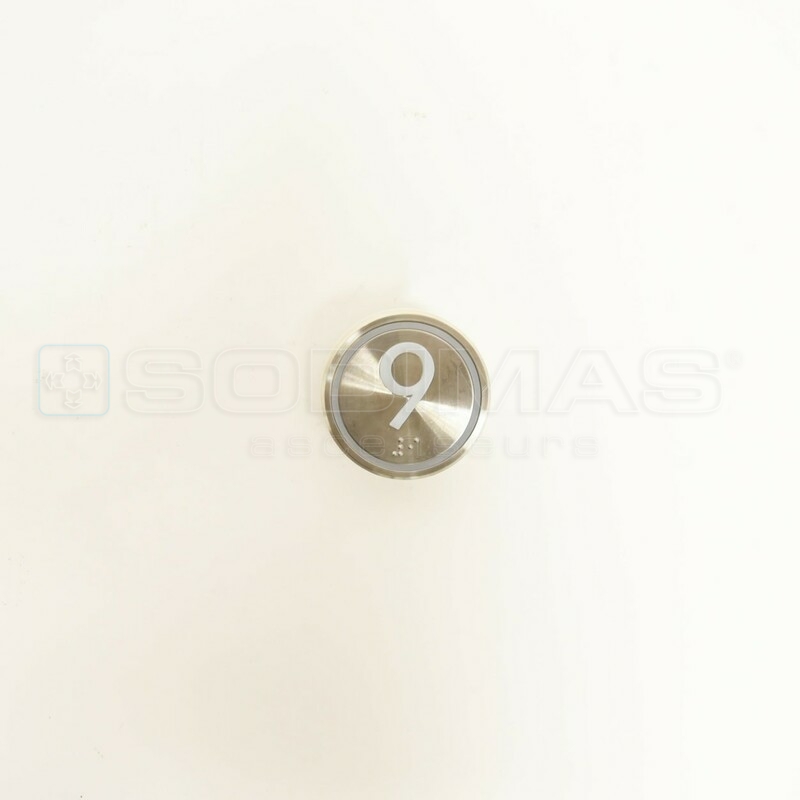 Bouton Cyntra XL gravure 9 + braille - Ø 60 mm LED bleue 24 VCC simplex - 1 contact NO raccordement à vis