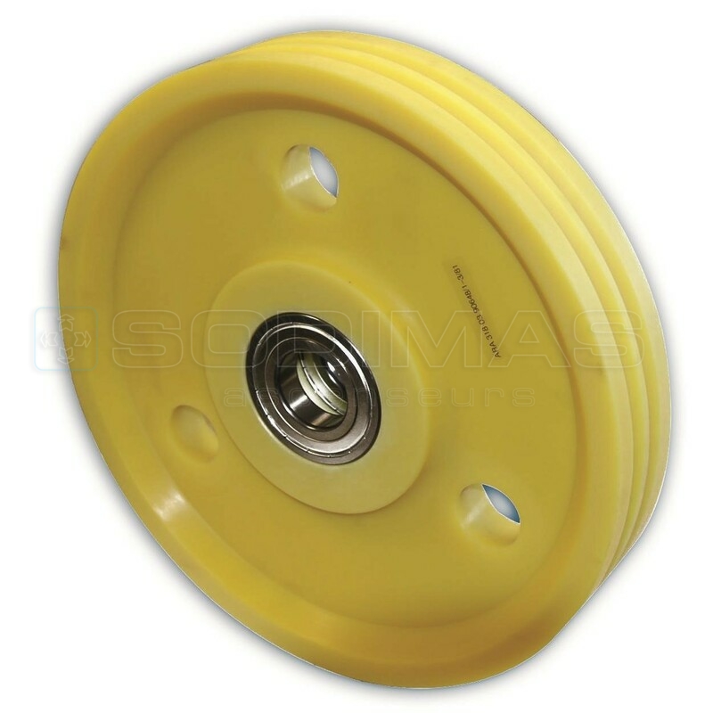Poulie plastique Ø 320x2x8 mm - 630 kg - renvoie traction sous cabine