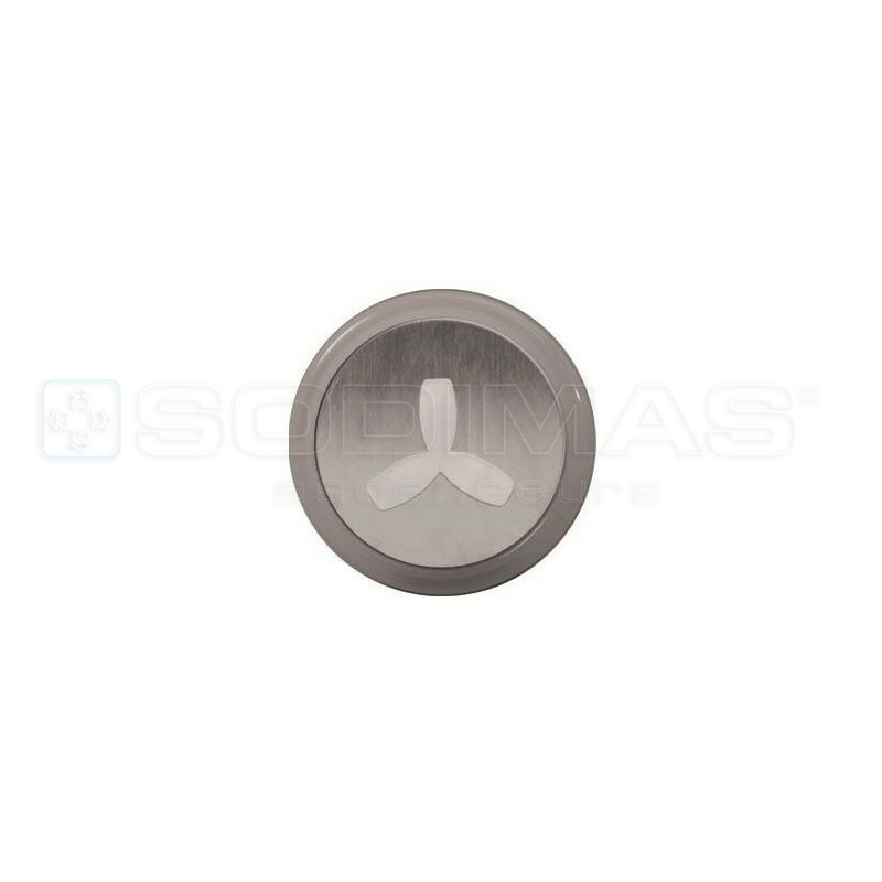 Bouton micro-course pastille inox repère relief polycarbonate - éclairage pourtour LED bleue - gravure ventilation
